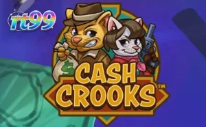 Tampilan visual slot Cash Crooks dengan tema noir kucing pencuri